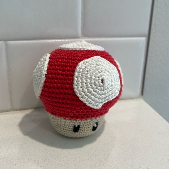Handcrafted Mario Super Mushroom Figure Holiday Decor Amigurui Crochet Toy - Picture 3 of 8